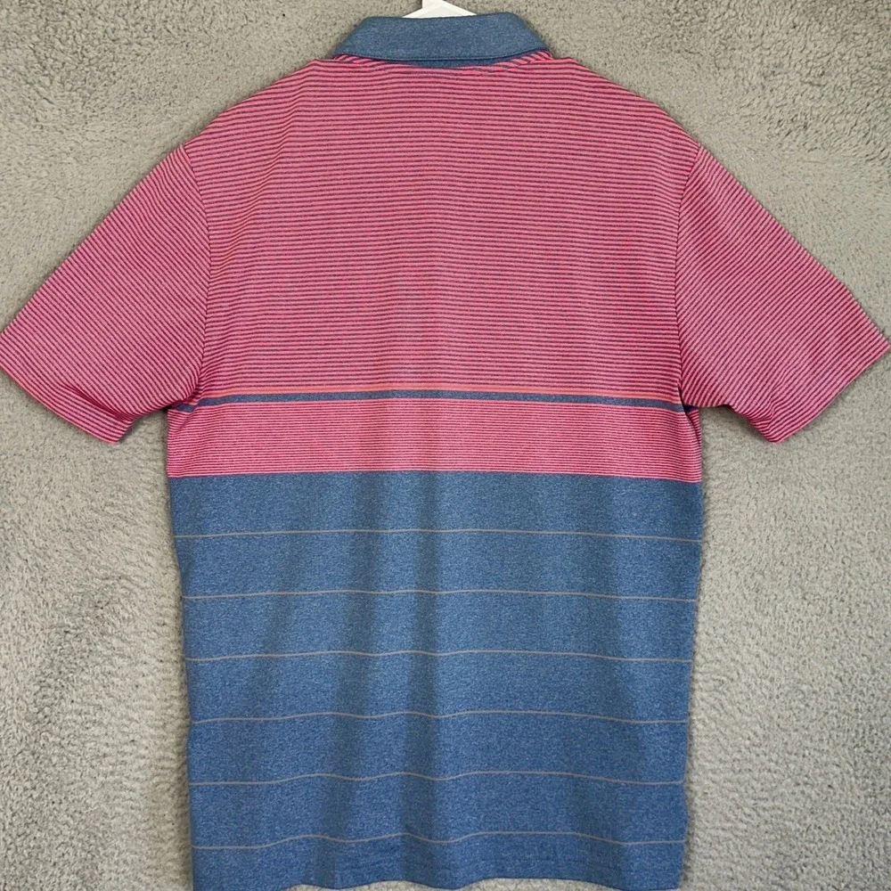 Adidas Golf Polo Shirt Mens Medium Pink Blue Colorblock Athletic Stretch Rugby
